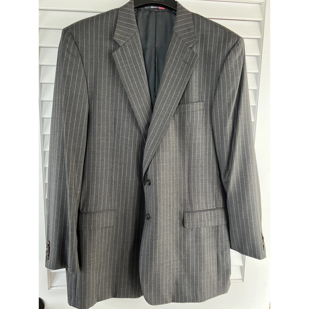 HICKEY FREEMAN Suit Jacket Blazer Gray Pinstripe 100% Worsted Wool Mens Sz 46XLG